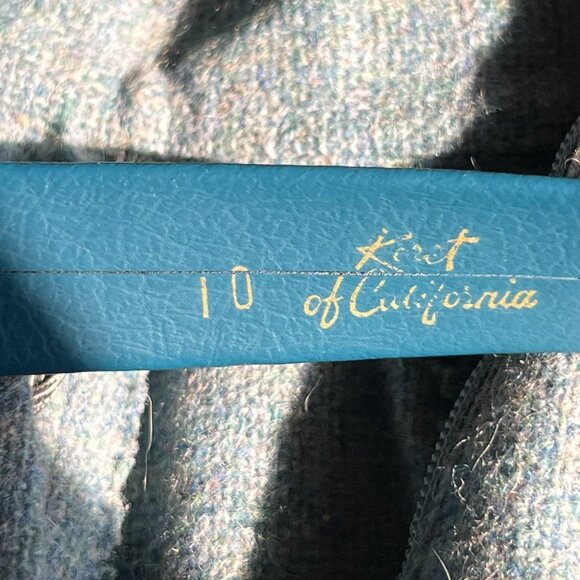 Vtg Koret Of California Wool Skirt Green Blue Teal Belt Size 9/10 Union Made - Picture 5 of 16